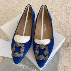 NWT Manolo Blahnik Hangisi Flats 9.5 Blue